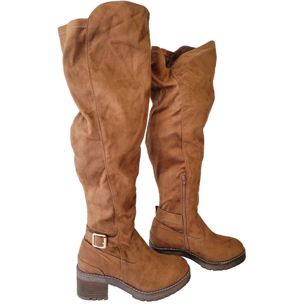 Lane Bryant Women 8W Wide Calf Brown Slouch NWOB Knee High Boots Buckle Lug Sole